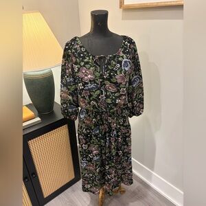 Tracy 90’s Dark Romantic Black Floral Sheer Midi Dress Size S/M Cottagecore FLAW